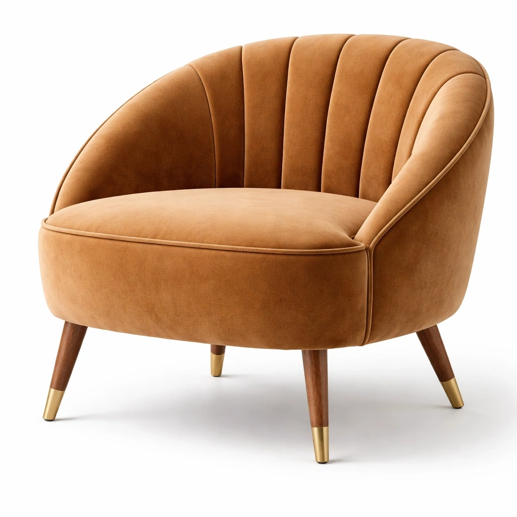 Fauteuil velours style vintage C Marron