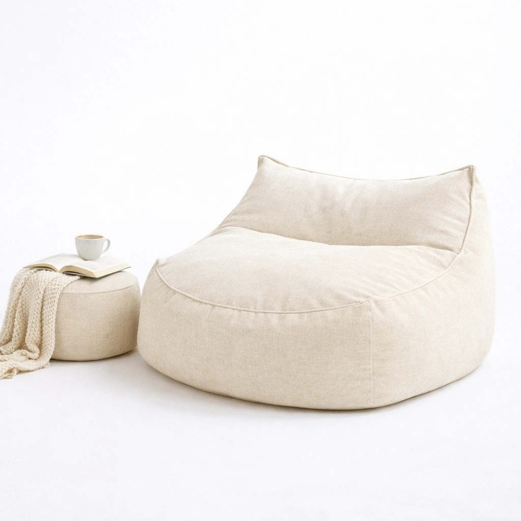 Fauteuil pouf tissu minimaliste C Beige clair