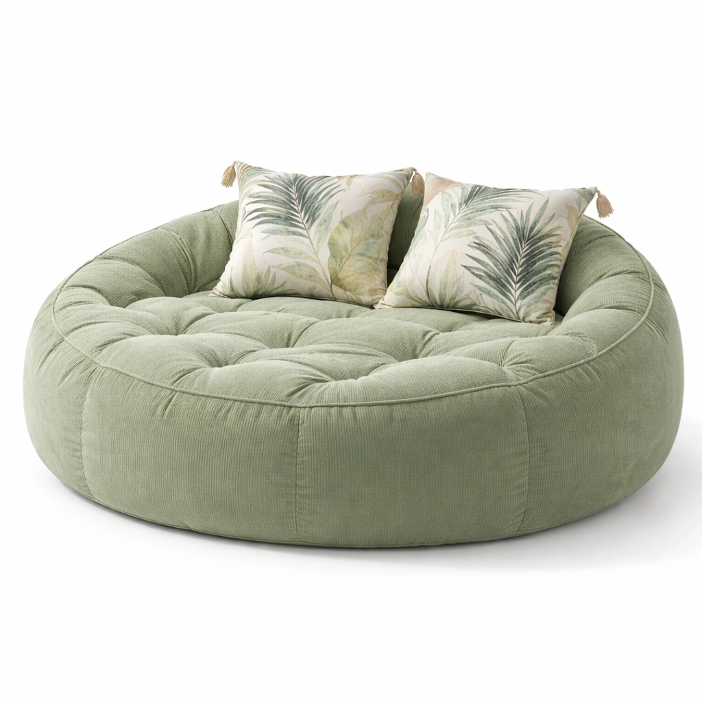 Canap pouf rond capitonn C Vert clair