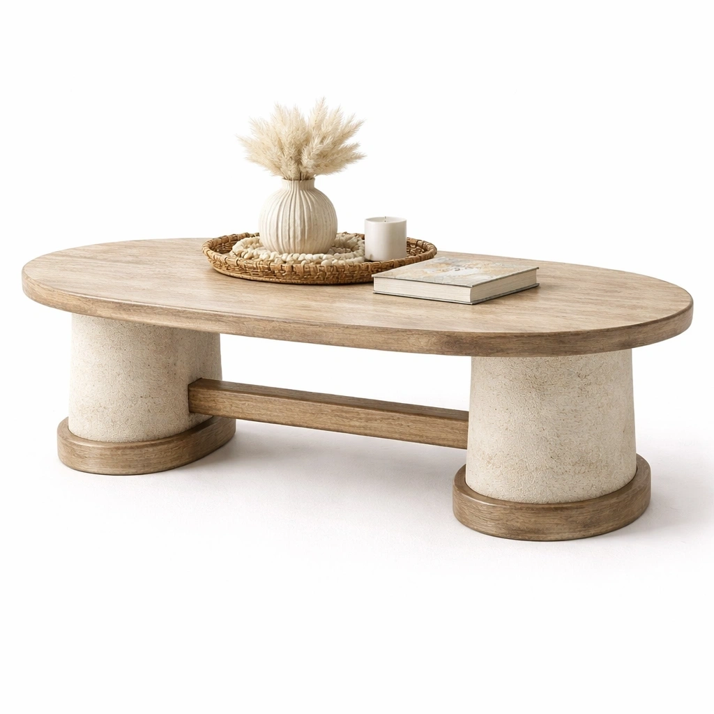 Table basse design avec pieds cylindriques C Bois clair