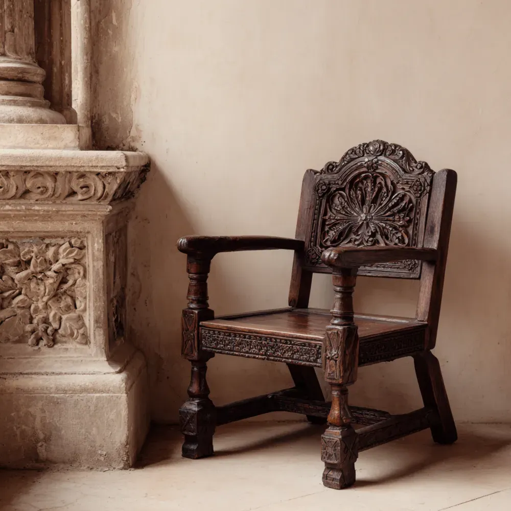 Silla de brazo Madera tallada 76x60x95 cm - Marrón oscuro - Estilo clásico