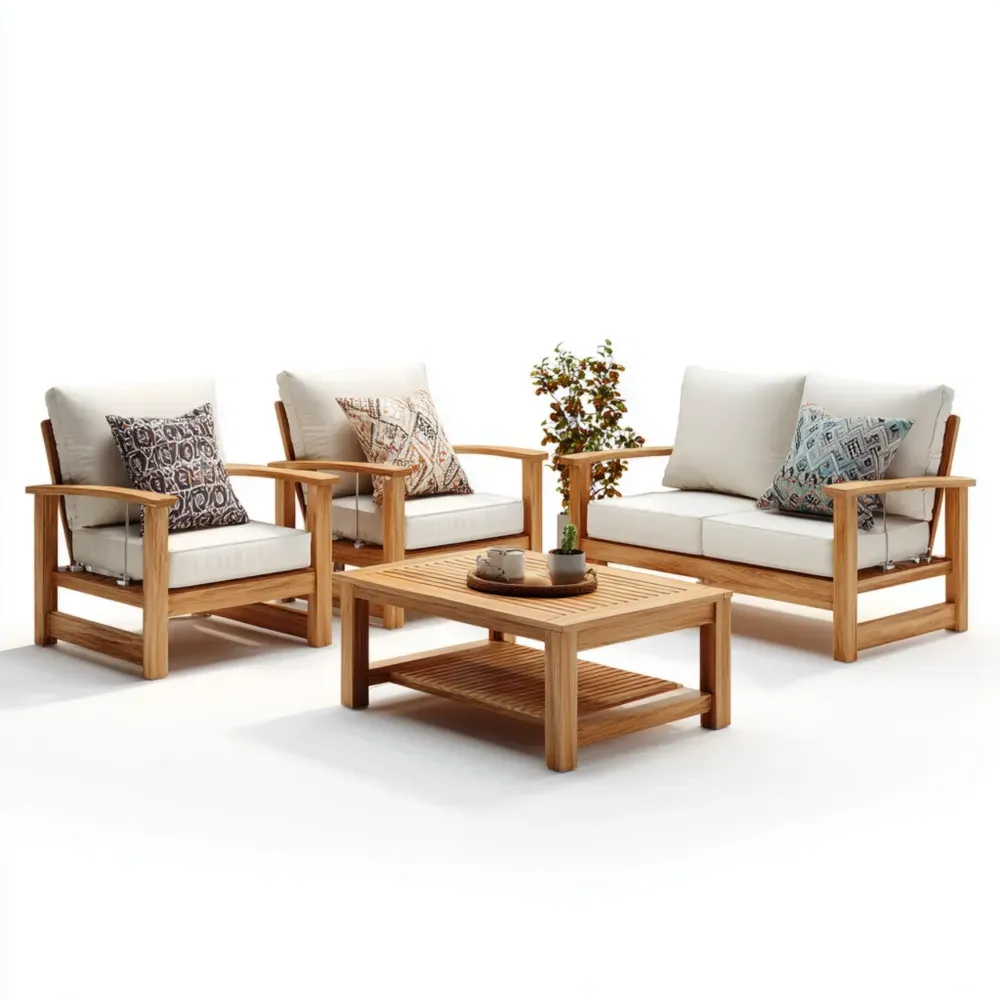 Conjunto de Sofás de Jardín Madera de Teca 120x75x70 cm Cojines Crema