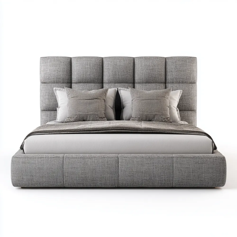 Cama Doble Tapizada 180x200x120 cm - Tela Gris - Diseño Moderno
