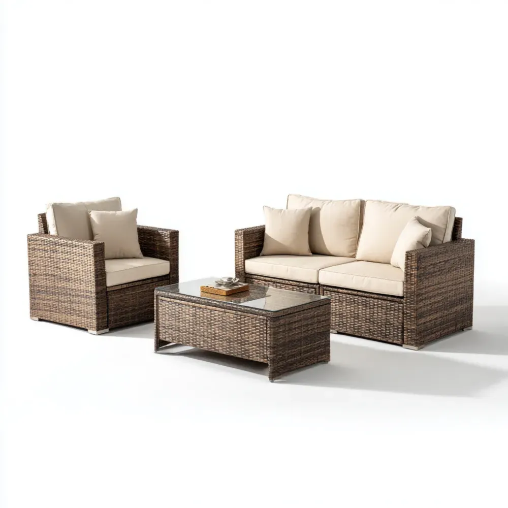 Juego de Sofás de Jardín Ratán Sintético 120x70x75 cm con Cojines - Beige - 2 Plazas y 1 Sillón