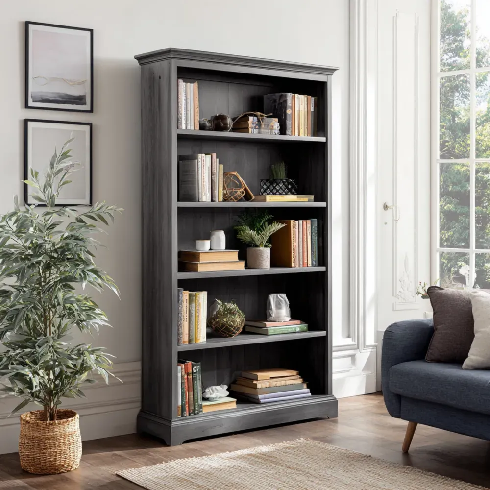 Estantería alta de madera 80x30x180 cm - Gris Oscuro - Estilo Clásico