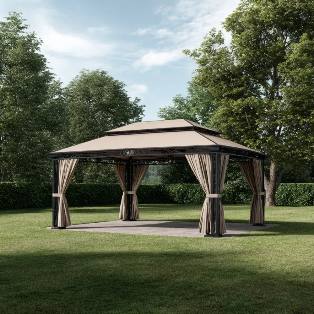 Pabellón de Jardín 4x3x2.5 m – Estructura Metálica – Beige – Diseño Clásico