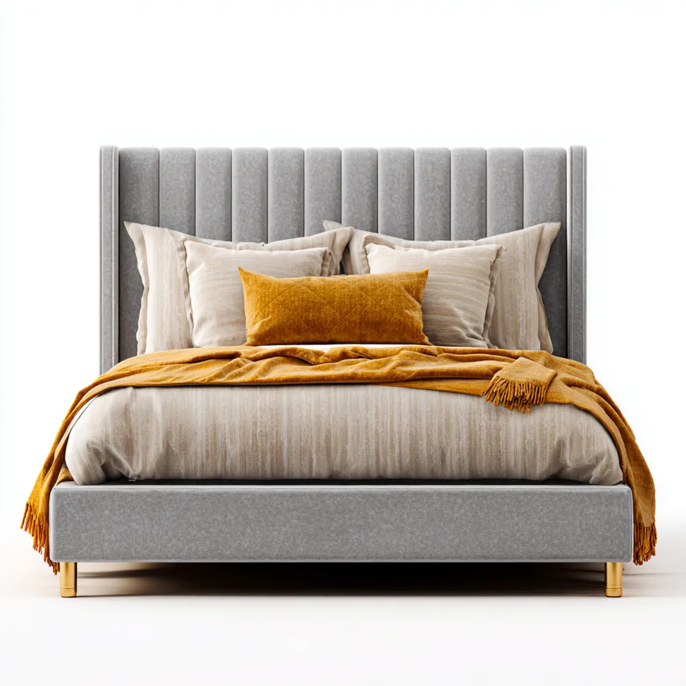 Cama Doble Tapizada en Tela 200x160 cm – Gris Claro – Diseño Moderno