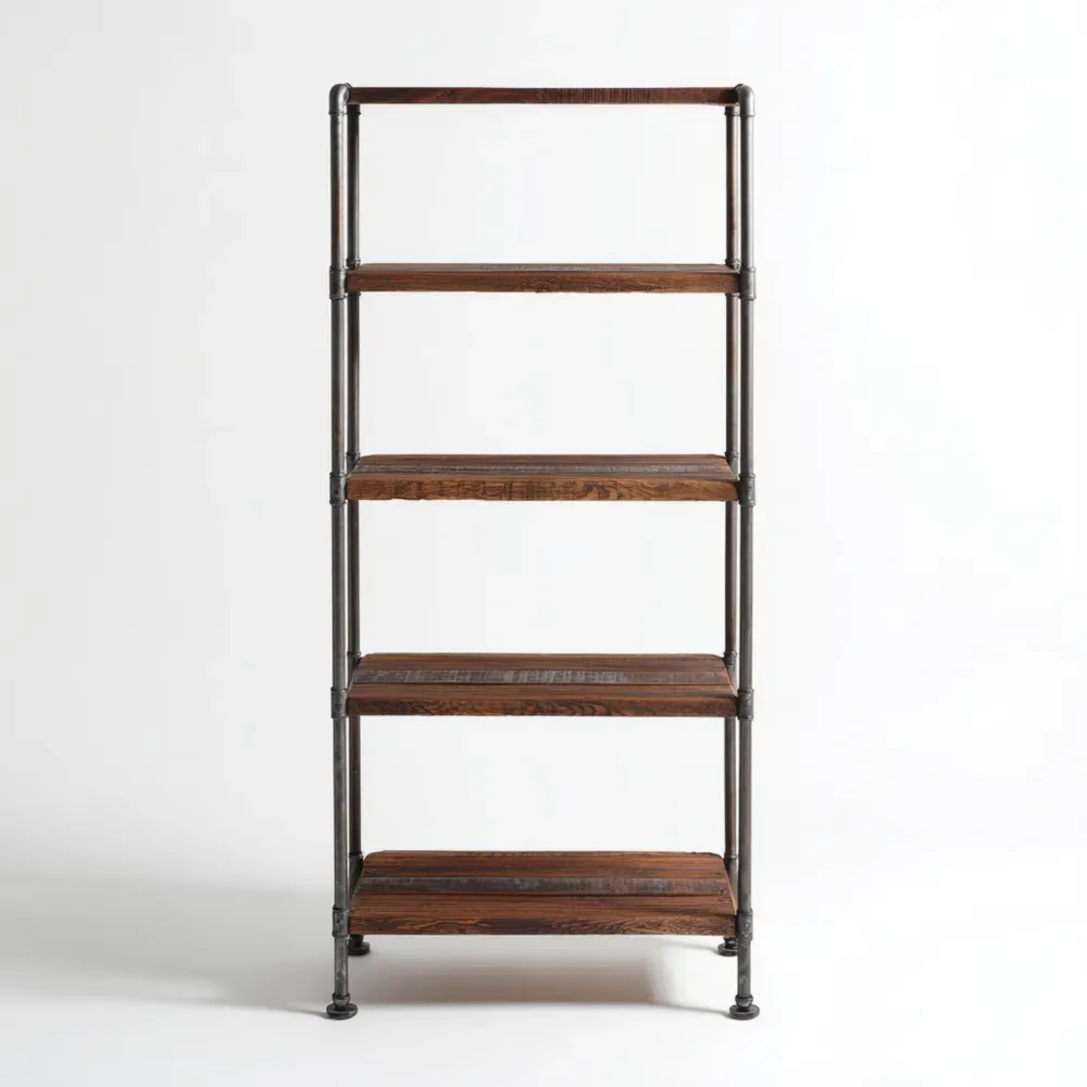 Estantería de pie de madera y metal rústica 5 niveles 180x90x40 cm