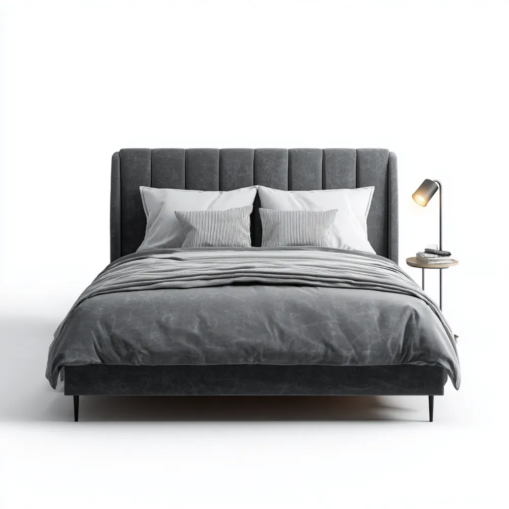 Cama doble tapizada 200x160x120 cm Tela – Gris Oscuro – Diseño moderno