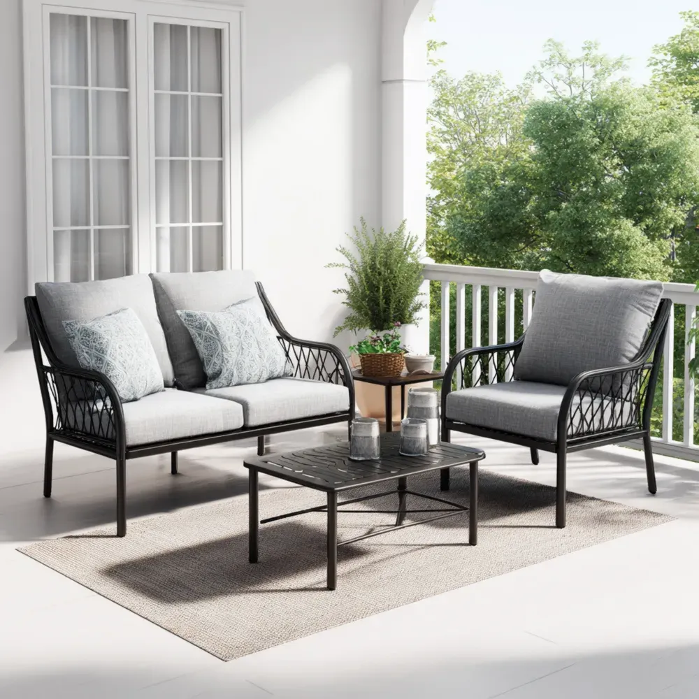 Juego de sofás para patio de metal y tejido 120x75x80 cm – Gris Claro – Diseño moderno