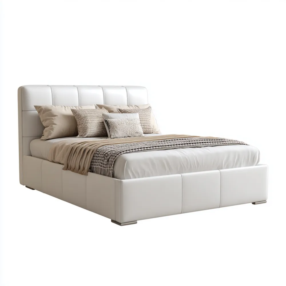 Cama Doble Tapizada 200x140x100 cm - Blanco - Diseño Moderno