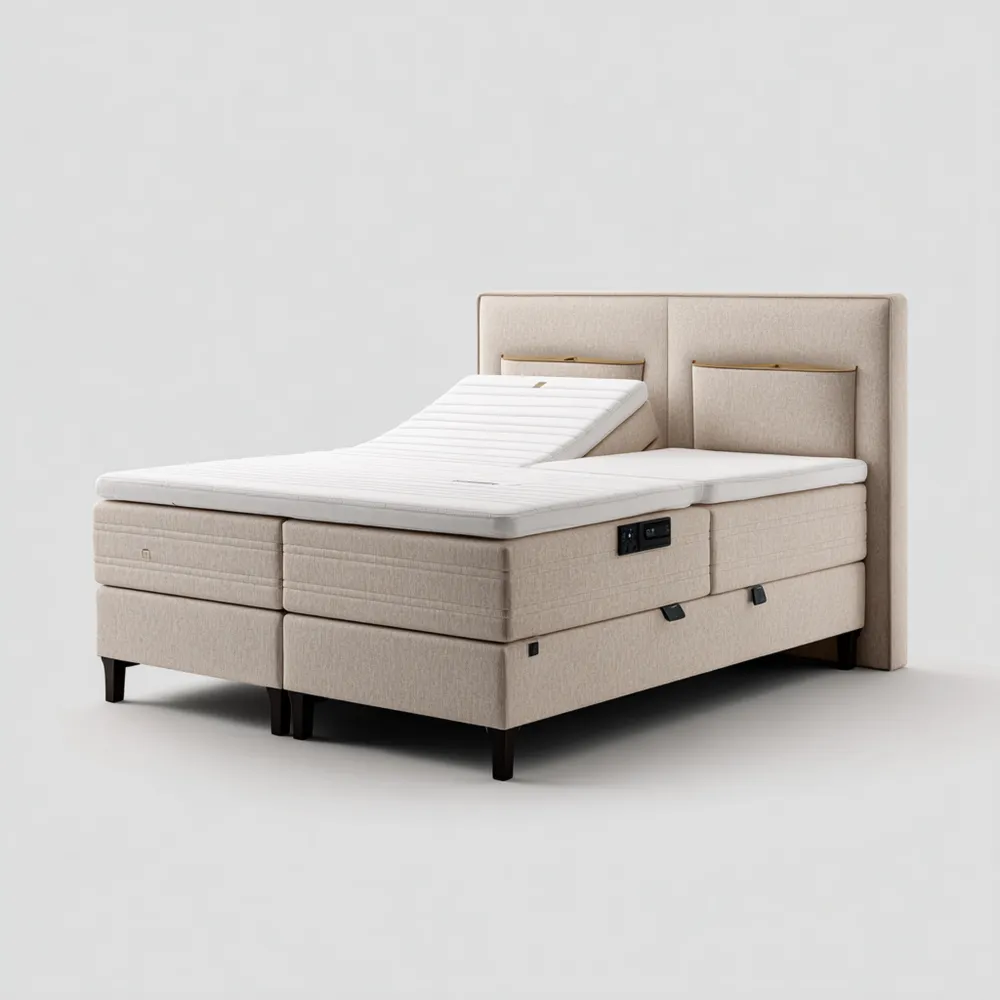 Cama doble ajustable 200x180x60 cm tapizado – Beige – Diseño moderno