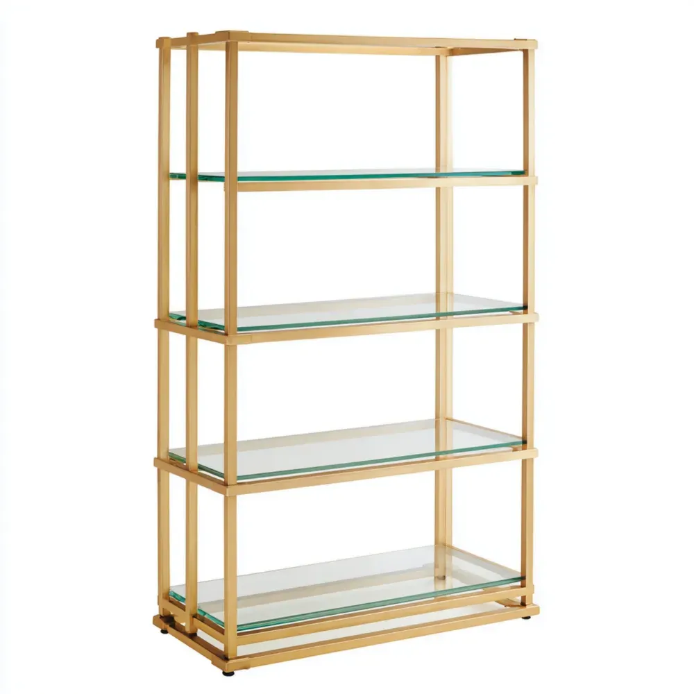 Estantería de metal y vidrio 80x30x180 cm - Dorado - Diseño moderno