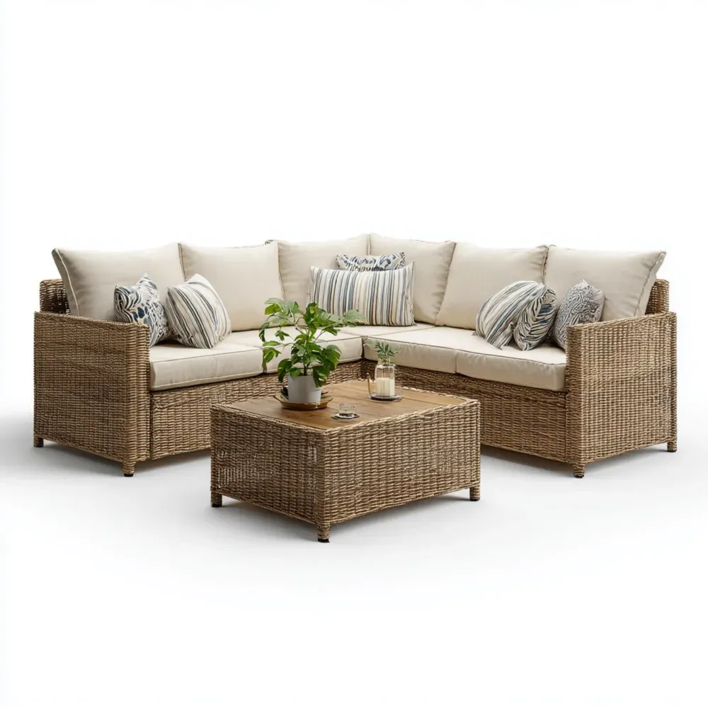 Set de Sofá de Jardín con Mesa Ratán Sintético 210x210x70 cm – Beige – Diseño Contemporáneo