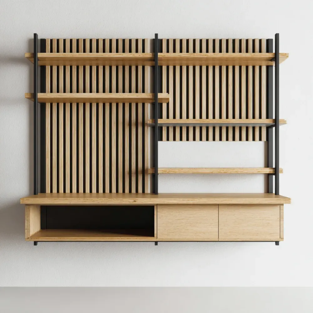 Estantería de pared 150x120x30 cm - Natural - Madera - Diseño moderno