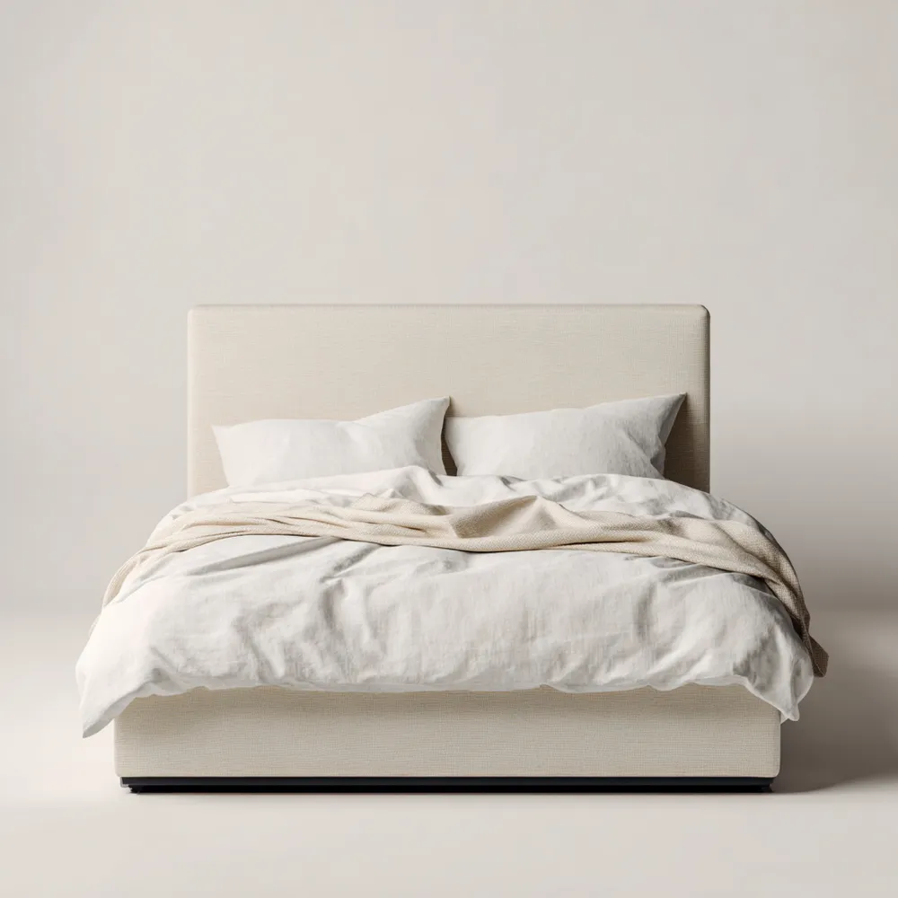 Cama Doble Tapizada 200x180x100 cm - Beige - Diseño Contemporáneo