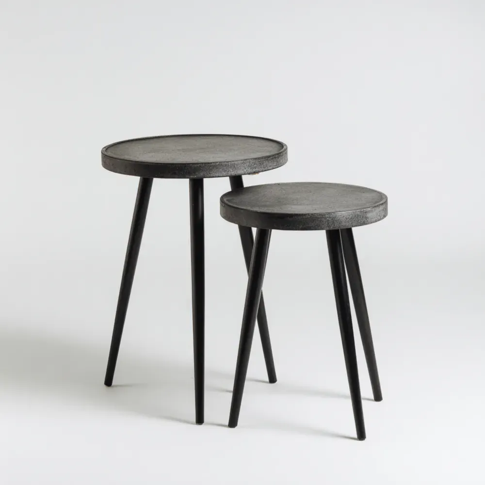 Juego de Mesas Auxiliares de Hierro 45x45x50 cm, 35x35x45 cm - Negro - Diseño Moderno