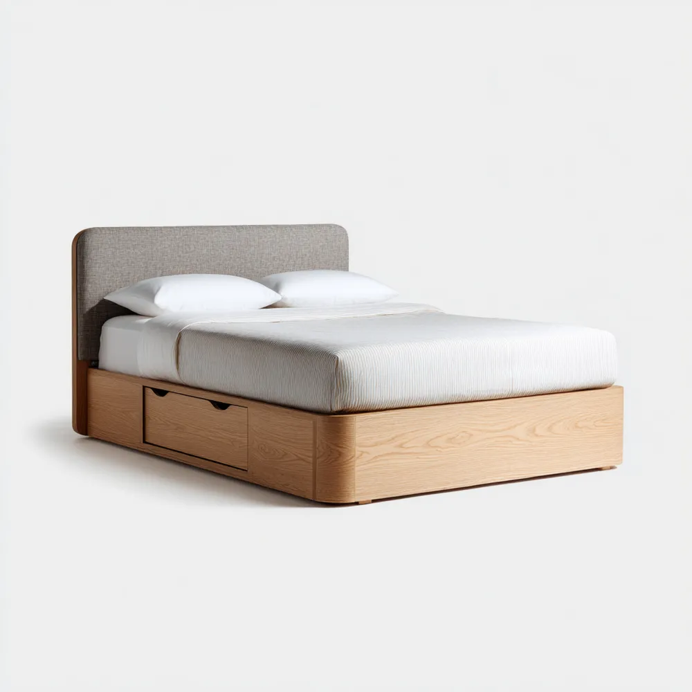Cama doble con almacenamiento de madera 200x160x100 cm - Beige - Estilo moderno
