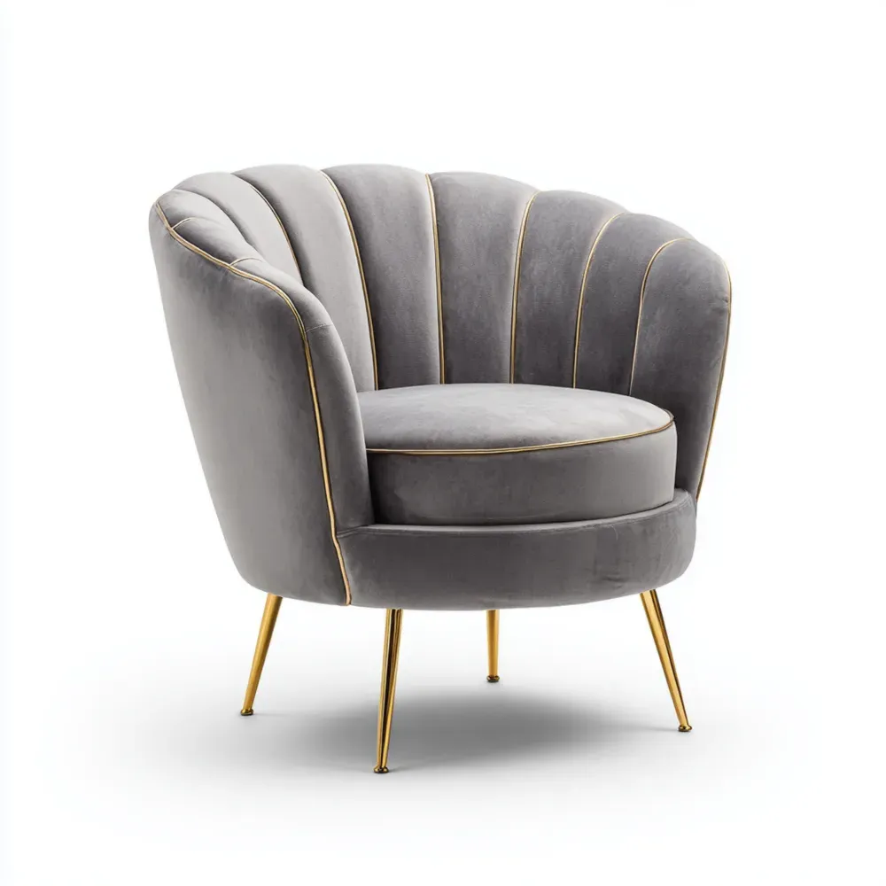 Sillón tapizado en terciopelo 75x80x85 cm – Gris – Diseño moderno