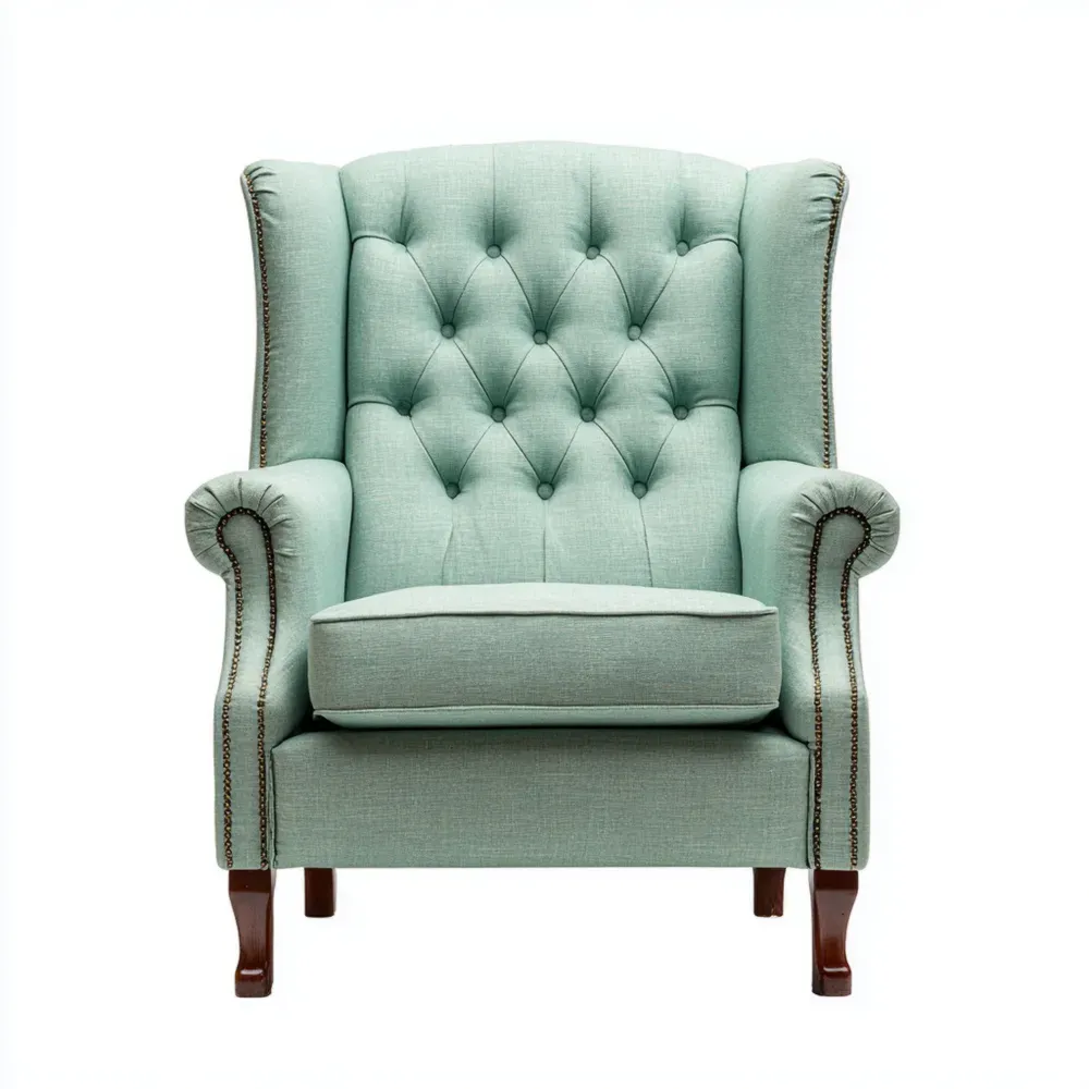 Sillón Clásico Tapizado en Tela 85x100x75 cm - Verde Aqua - Elegante