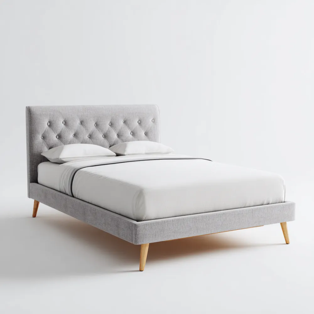 Cama Doble Tapizada 200x160x100 cm - Gris Claro - Diseño Moderno