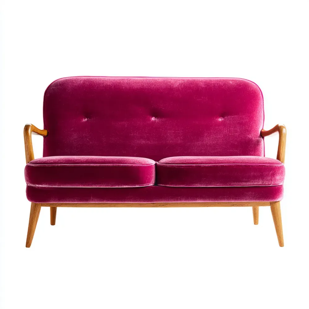 Sofá de dos plazas de terciopelo 140x80x85 cm – Fucsia – Diseño Retro