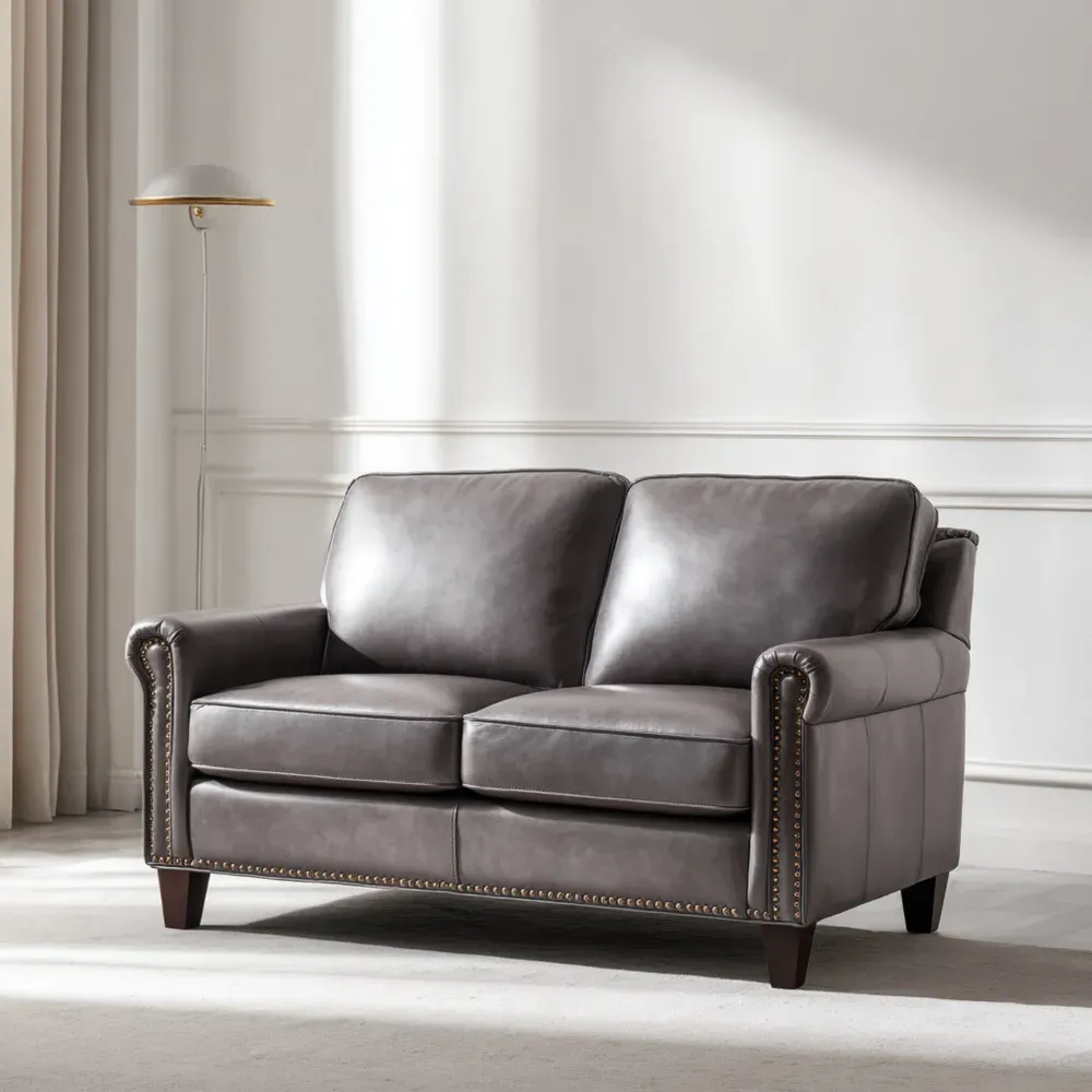 Sofá de Dos Plazas Cuero Sintético 150x85x90 cm - Gris Oscuro - Diseño Clásico