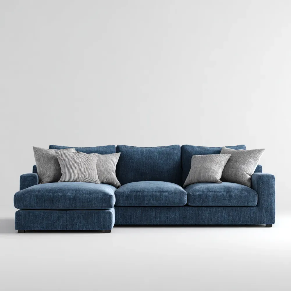 Sofá en L Tapizado 220x90x85 cm – Azul – Diseño Contemporáneo