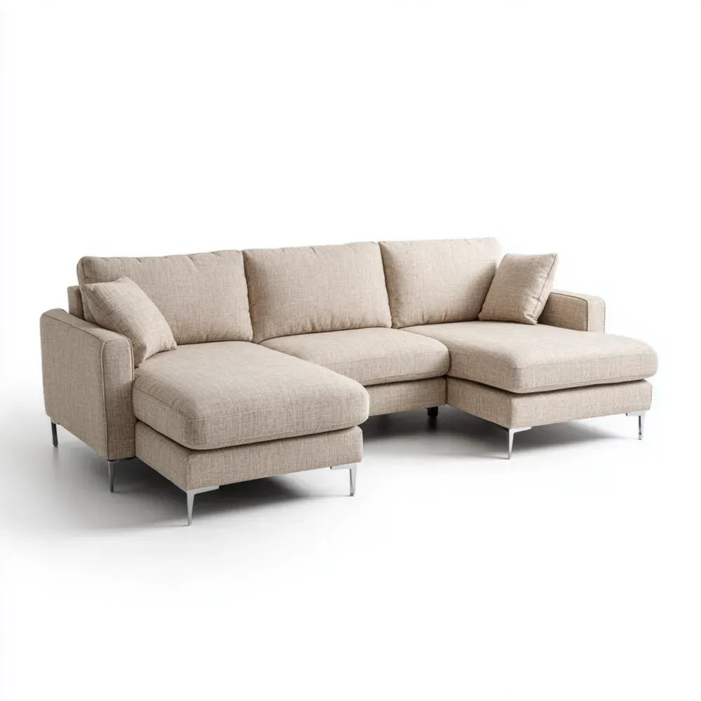 Sofá Seccional de Tela Beige 250x150x85 cm – Diseño Contemporáneo