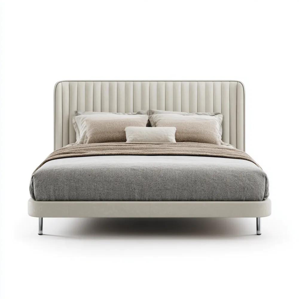 Cama Matrimonial Tapizada 150x200x110 cm - Beige - Diseño Moderno