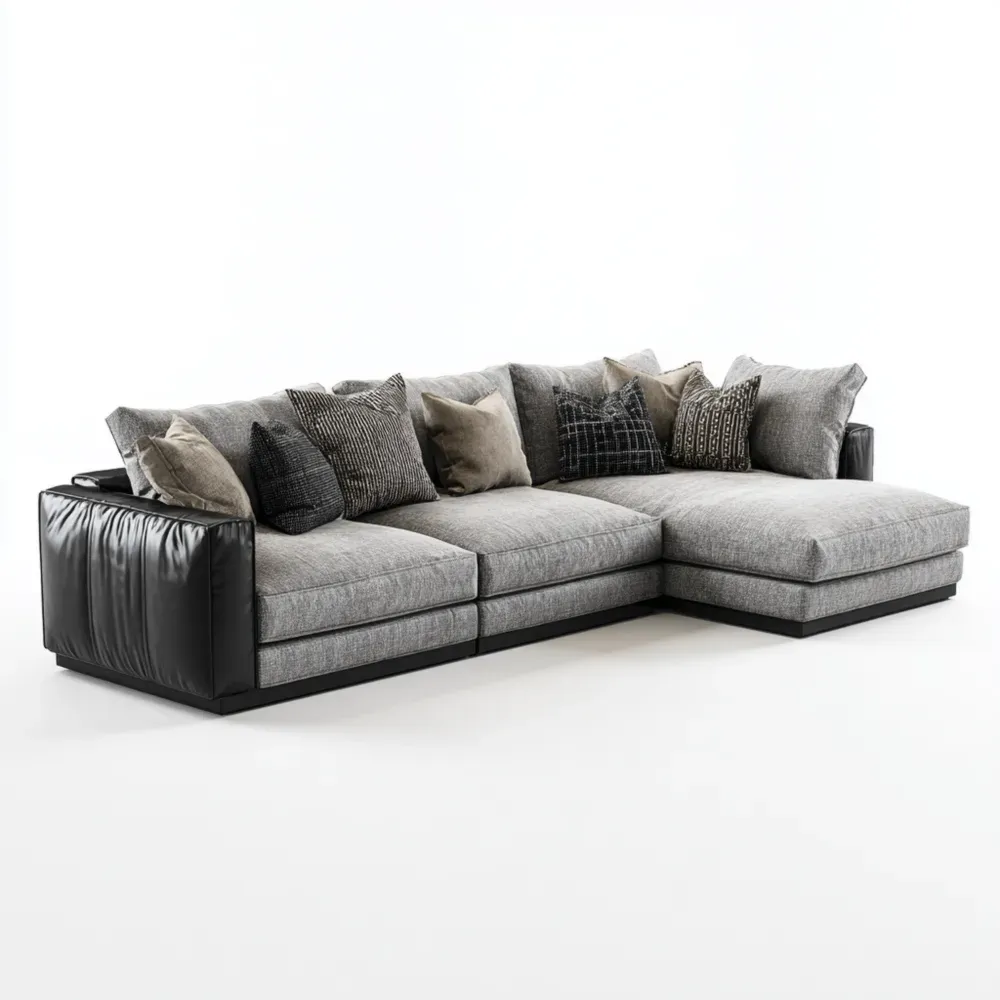 Conjunto de Sofá Seccional Tela 280x150x85 cm – Gris/Negro – Diseño Moderno
