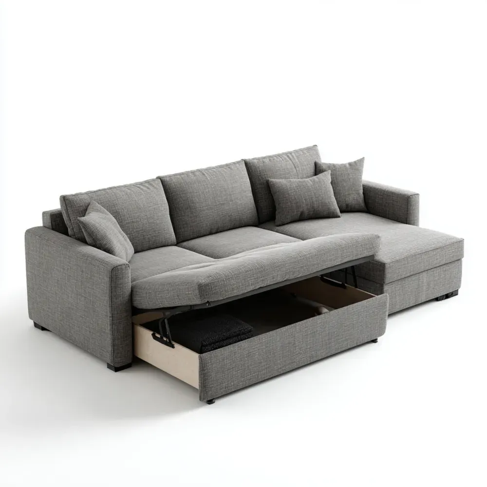 Sofá cama con almacenamiento 250x150x90 cm – Gris – Diseño moderno