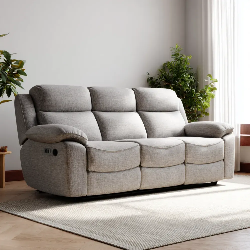 Sofá de 3 Plazas Tela 200x90x100 cm - Gris Claro