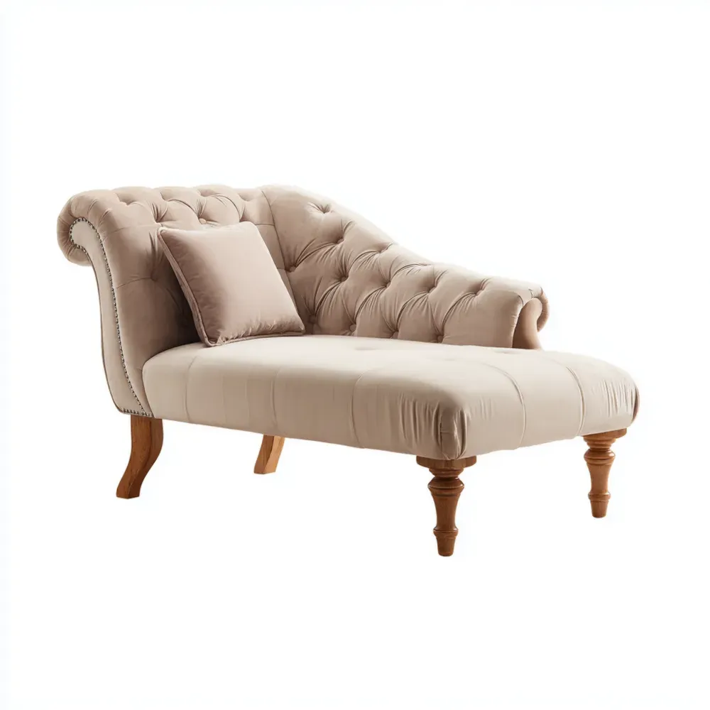 Chaise Longue Tapizada Terciopelo Beige 150x75x85 cm Diseño Clásico