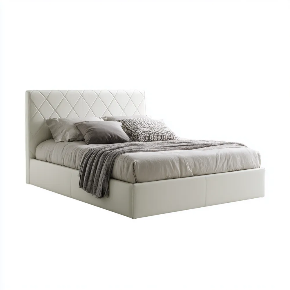 Cama Doble Tapizada Cuero Sintético 200x160x100 cm - Blanca - Diseño Contemporáneo