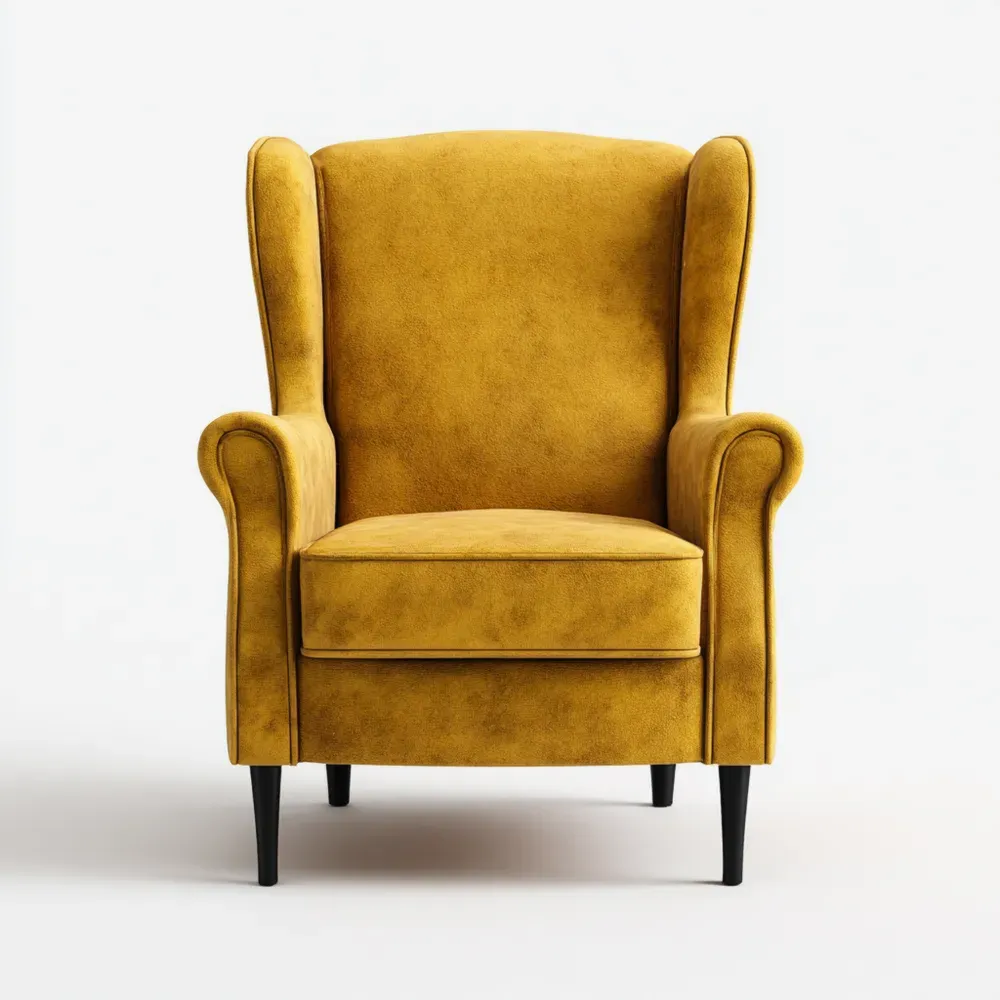 Sillón orejero tapizado en tela 80x75x100 cm - Amarillo Mostaza - Clásico