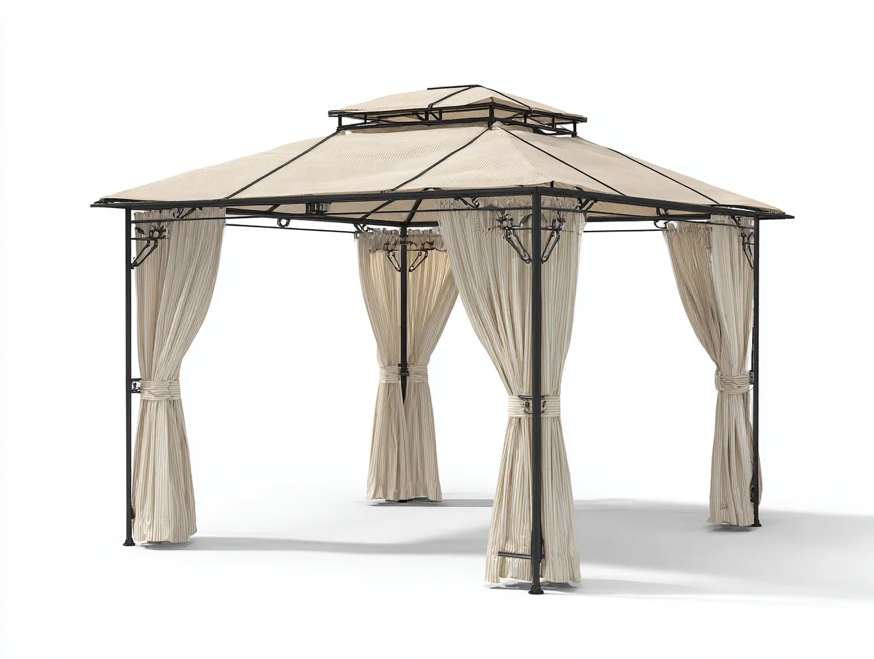 Pérgola de jardín acero y tela 300x300x260 cm color crema-negro para exterior diseño clásico-Cozyuppad