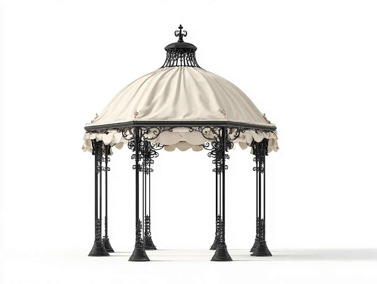 Pérgola de jardín metal con techo de tela 320x320x280 cm - negro-beige - para exterior - diseño ornamental-Cozyuppad