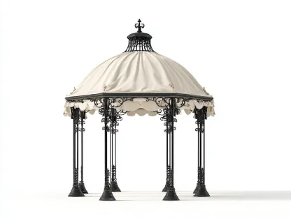 Pérgola de jardín metal con techo de tela 320x320x280 cm - negro-beige - para exterior - diseño ornamental-Cozyuppad