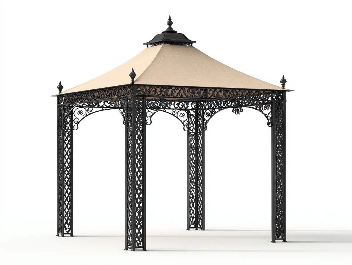 Pérgola de jardín acero y tela 300x300x270 cm color crema-negro para exterior diseño ornamental-Cozyuppad