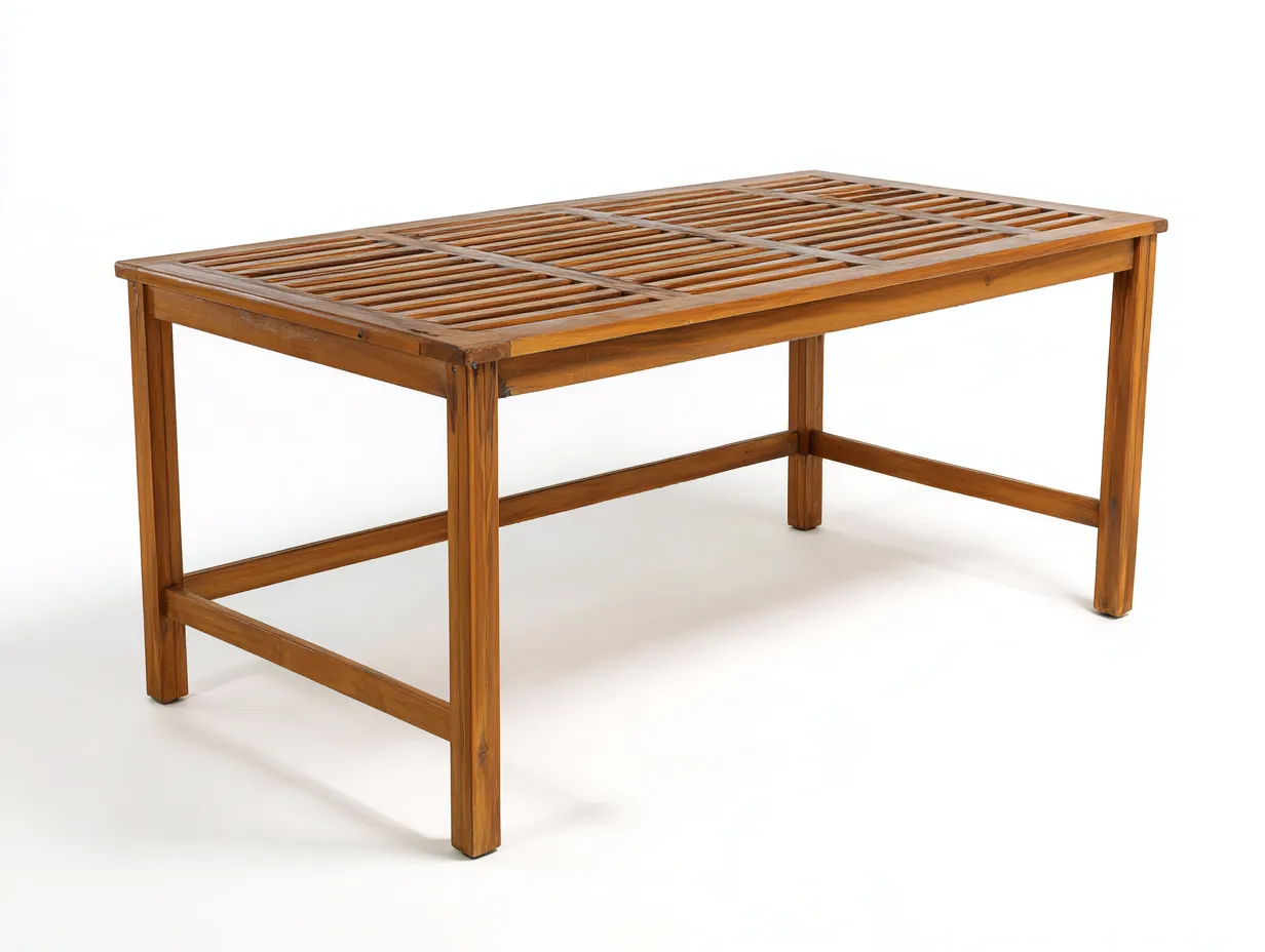 Mesa de jardín madera rectangular 150x80x75 cm - marrón - para exterior - diseño funcional-Cozyuppad