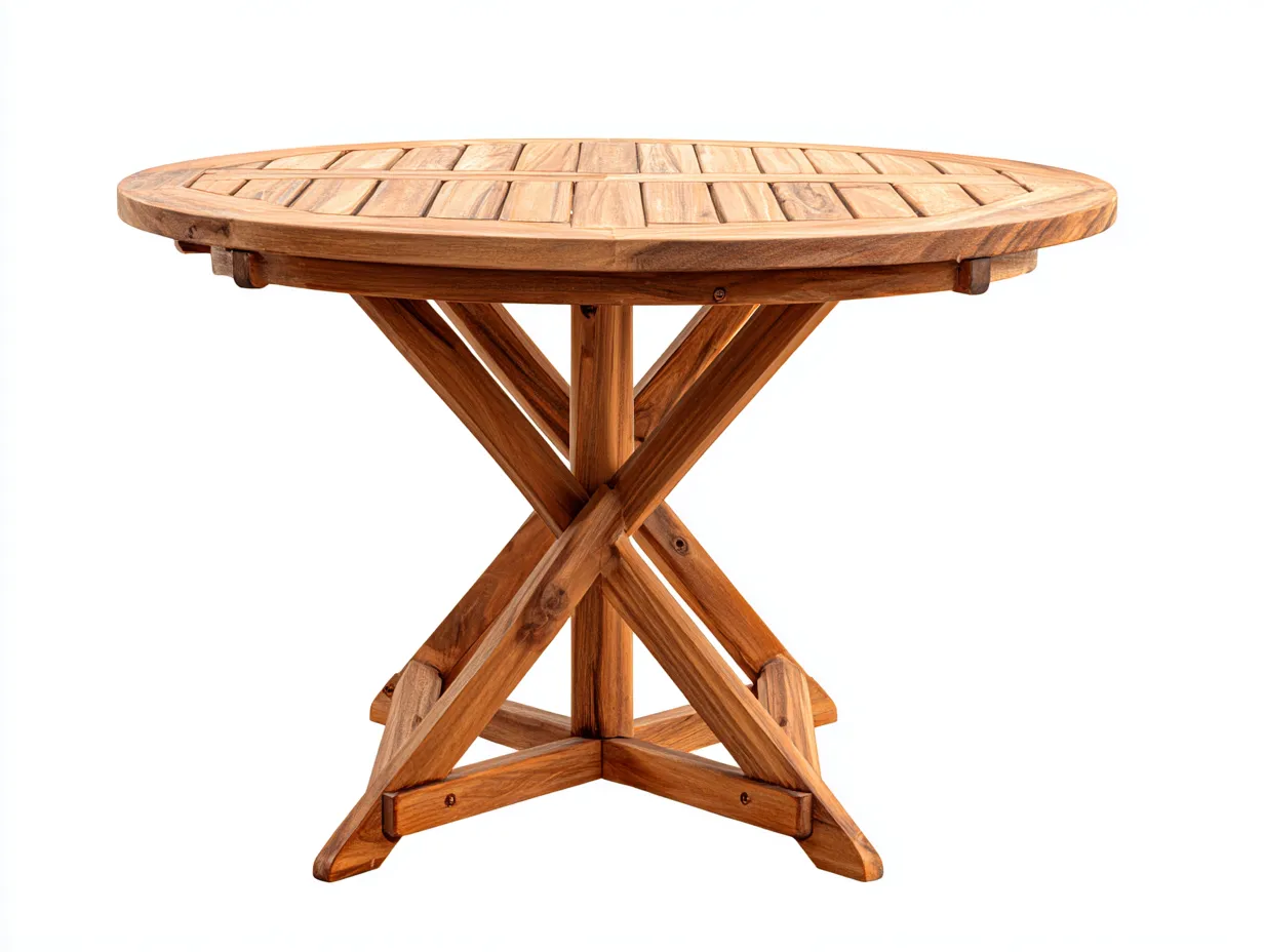 Mesa de jardín madera redonda 110x110x75 cm - marrón - para exterior - diseño rústico-Cozyuppad