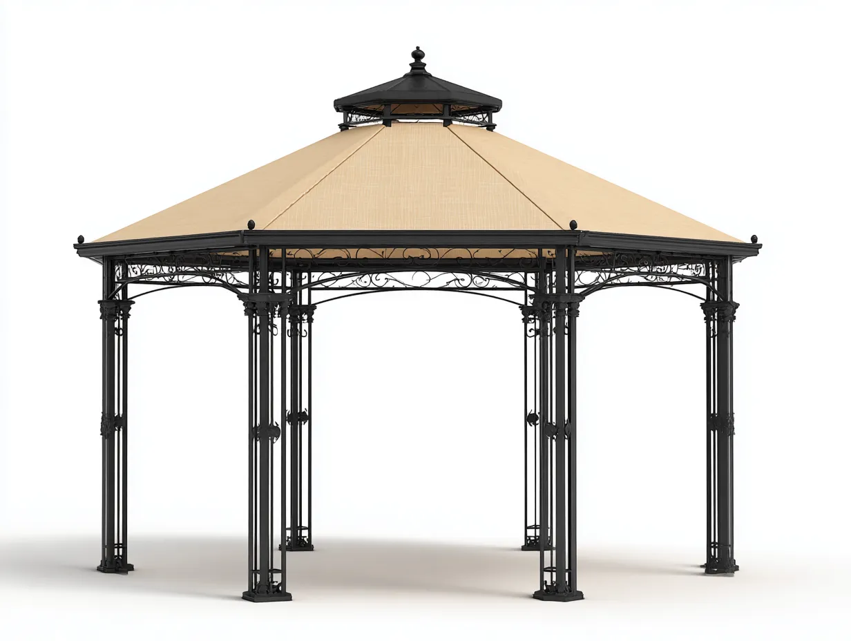 Pérgola de jardín 300x300x270 cm - beige y negro - cenador de exterior con estructura metálica - estilo clásico-Cozyuppad
