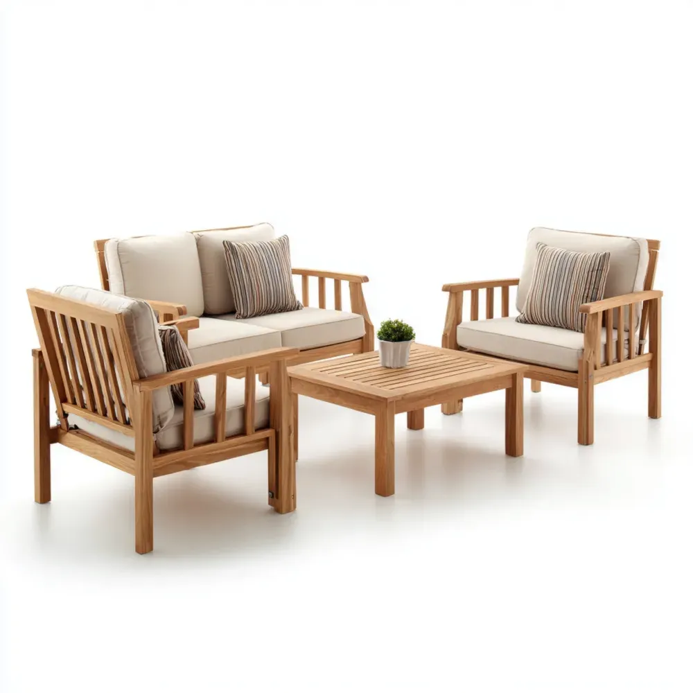 Conjunto de Sofás de Jardín Madera de Teca 120x75x80 cm Cojines Beige Diseño Moderno