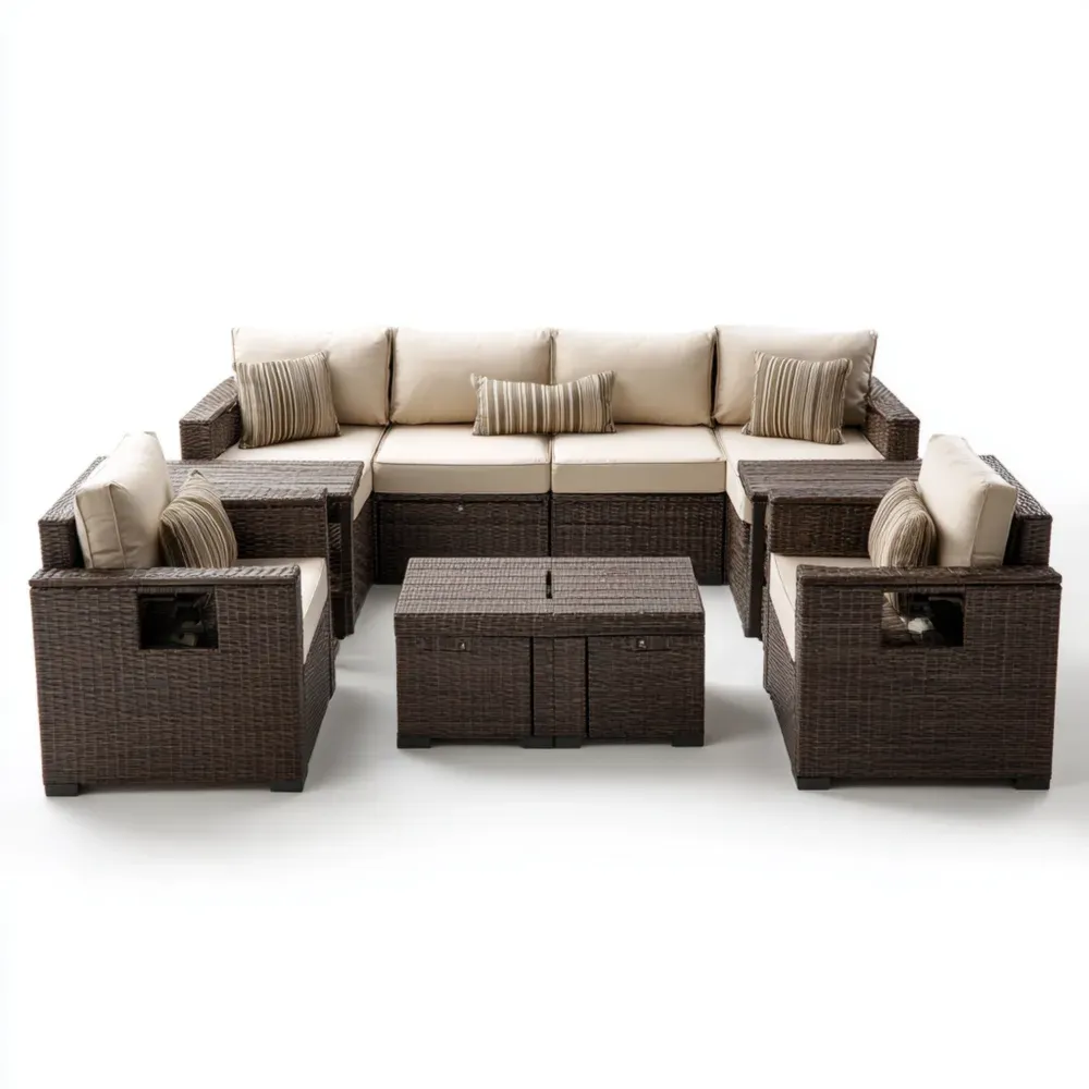 Conjunto de Sofás de Jardín Ratán Sintético 180x90x65 cm - Marrón - Diseño Modular