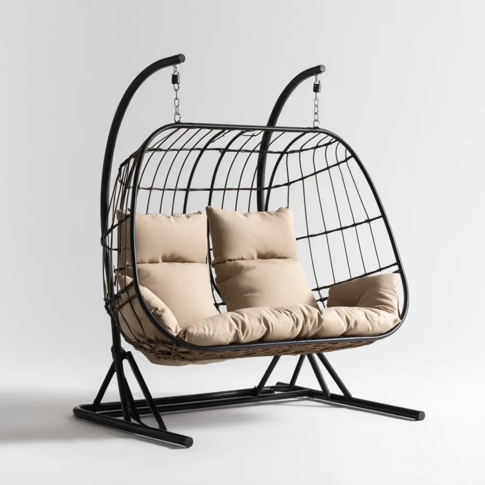 Columpio de Jardín para 2 Personas 150x120x180 cm - Beige/Negro - Diseño Moderno