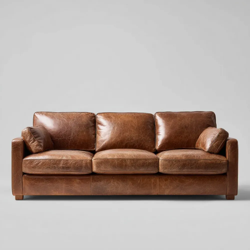 Sofá de Cuero Genuino 200x90x85 cm Marrón – Diseño Clásico