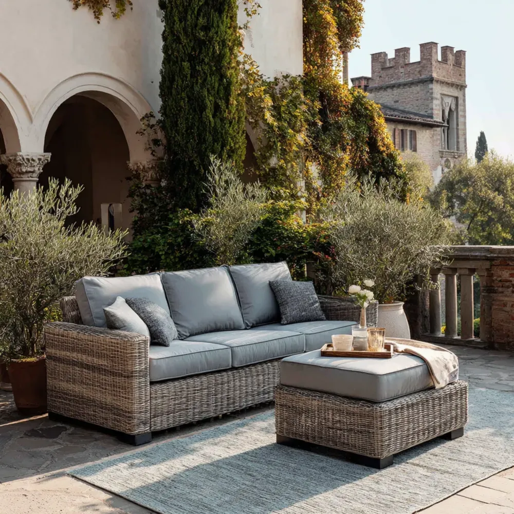 Sofá de Jardín Conjunto Ratán 200x90x75 cm Gris Claro