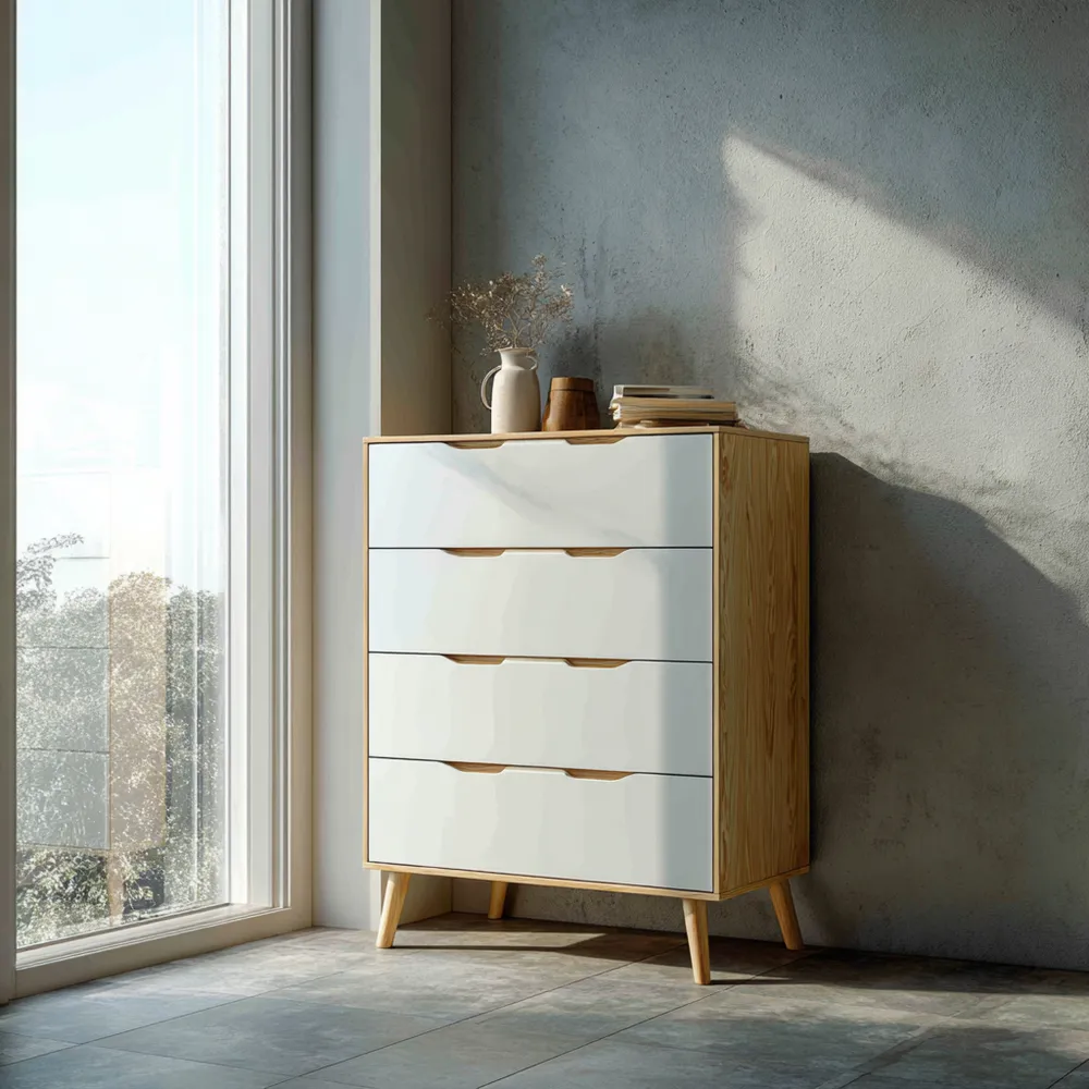 Cajonera Madera y MDF 80x40x120 cm – Blanco/Natural – Diseño Moderno