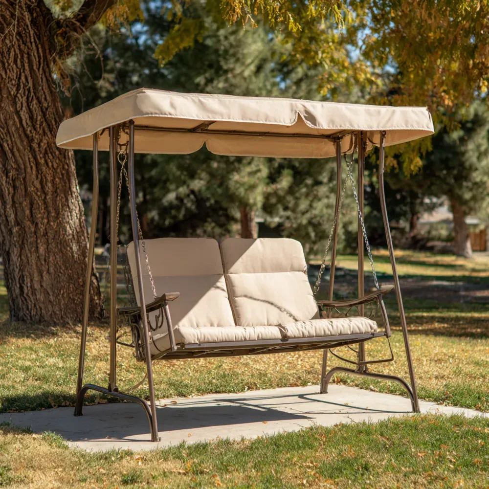 Columpio de Jardín con Dosel Metal 3 Plazas 200x120x170 cm – Beige – Diseño Clásico